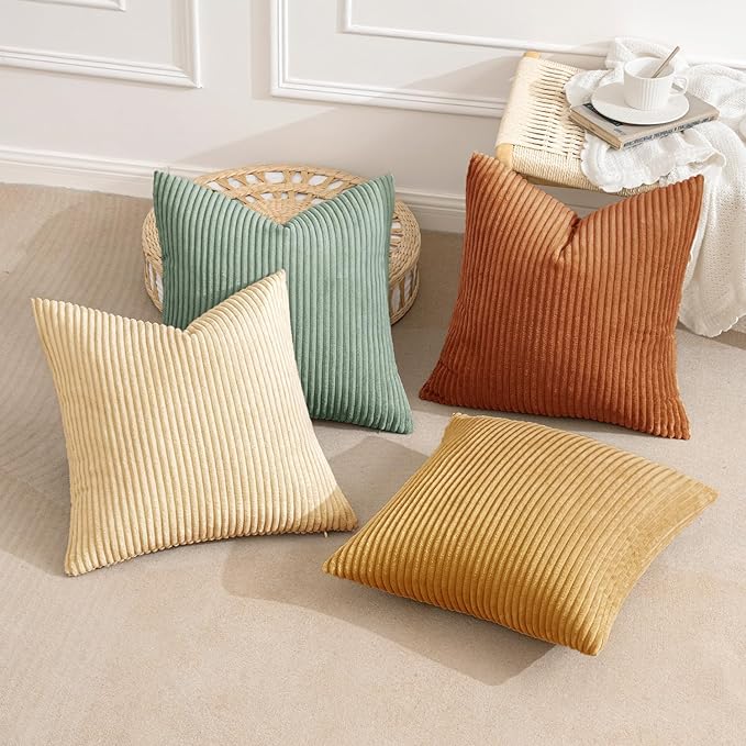 MIULEE Boho Farmhouse Throw Pillow Covers 18x18 Inch Set of 4 Summer Modern Natural Decorative Cushion Covers Soft Corduroy Spring Decor for Couch Bed Sofa Living Room Orange Teal Gradient Series