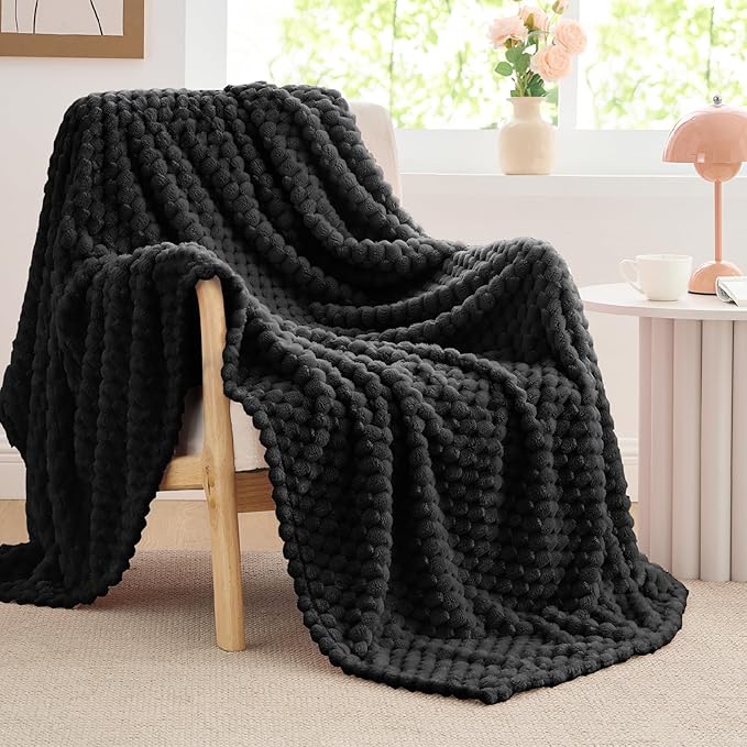 BEDELITE Fleece Throw Blanket for Couch & Bed - 3D Jacquard Decorative Black Blanket, Super Soft and Cozy Warm Fuzzy Blanket All Seasons Suitable, 50x60Inches