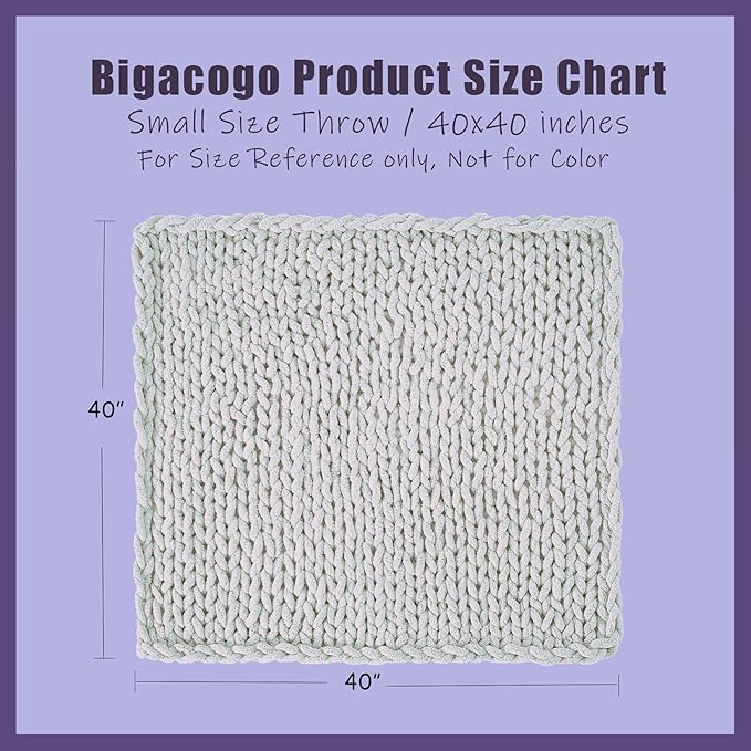 Bigacogo Chunky Knit Throw Blanket for Couch, 40x40 inches, 100% Hand Knitted with Thick Jumbo Chenille Yarn, Cozy Soft Large Rope Knot Cable Crochet Blankets for Sofa Bed Living Room, Terracotta