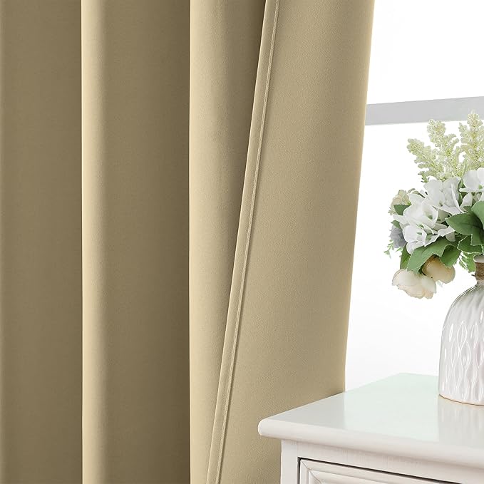 CUCRAF Beige Blackout Curtains Customize, Rod Pocket Room Darkening Curtain for Bedroom Living Room, Thermal Insulated Window Drapes 1 Panel (Custom Size, Color)