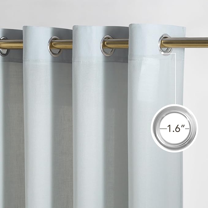 NICETOWN Light Cyan Linen Curtains for Kitchen, Thick Flax Small Window Treatments Semi Sheer Privacy Assured with Light Through for Cafe/Bathroom, W55 x L84, 2 Panels