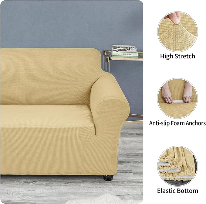 Joccun Stretch Sofa Cover for 2 Cushion Couch, Water Repellent Slipcover Protector, Washable Polyester Spandex Furniture Cover for Living Room, Pets (Champagne)