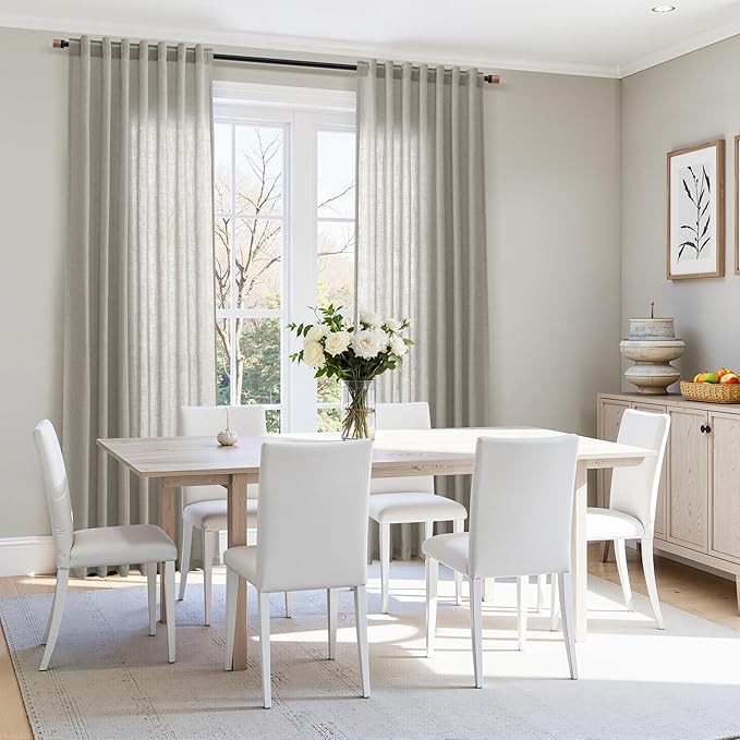 Silver Grey Linen Curtains 102 Inches for Living Room Bedroom Extra Long Back Tab Curtain Neutral Farmhouse Light Filtering Semi Sheer Ceiling to Floor for Large Window Office 2 Panels