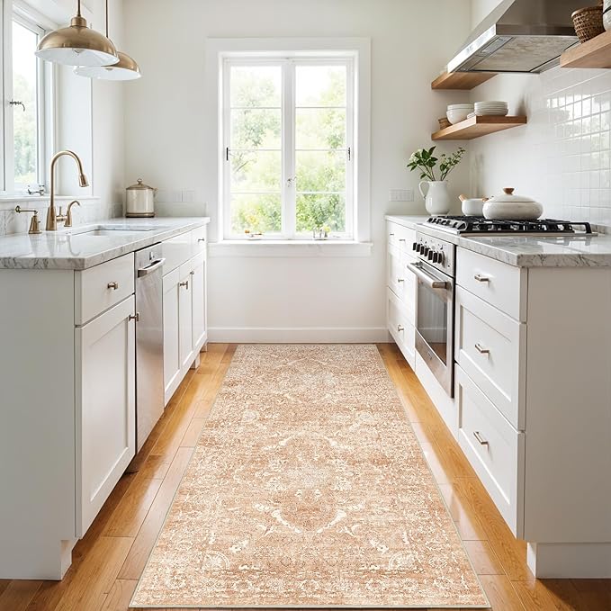 3x6 Washable Hallway Runner Rug - Non Slip Kitchen Runner Rugs with Rubber Backing Vintage Low-Pile Carpet Runners for Entryway Dining Room Laundry Room Home Decor (Brick)
