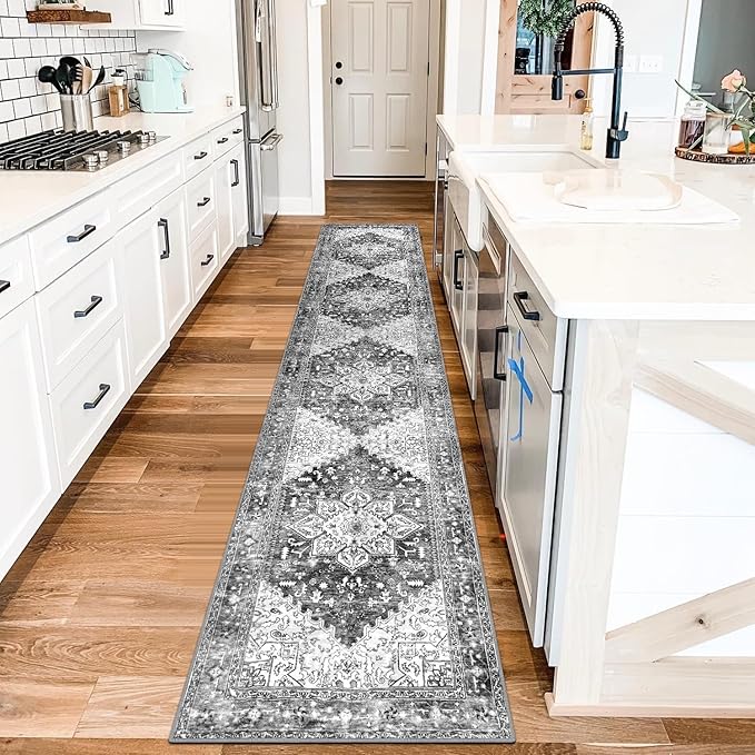 Yamaziot Washable Runner Rug, 2x10 Non-Slip Boho Vintage Hallway Rug Runner with Rubber Backing, Stain Resistant & Distressed Carpet Runner for Bedroom, Kitchen, Laundry, Entrance