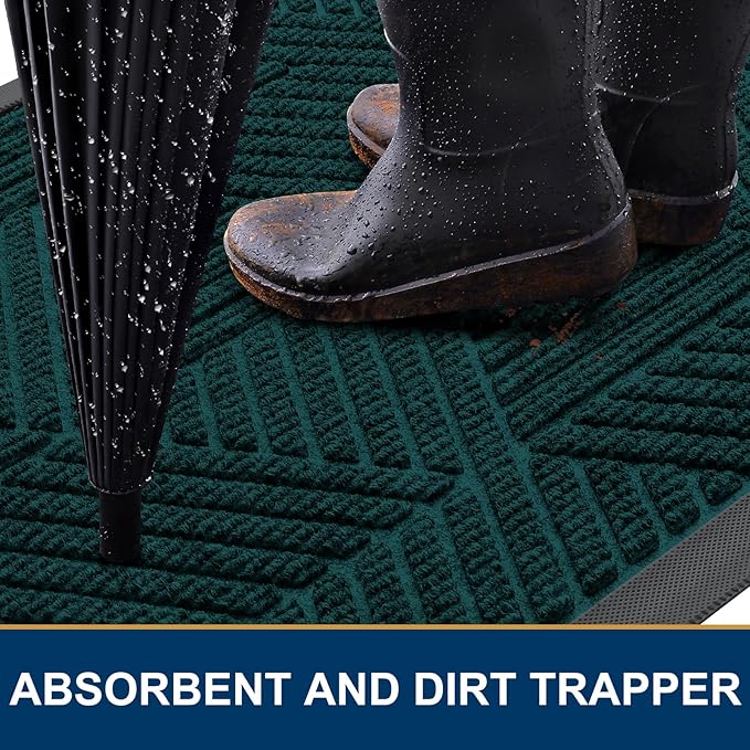 Smiry Front Door Mat Outside Entrance, Heavy Duty Sturdy Natural Rubber Doormat, Trap Dirt and Moisture, Easy Clean Low Profile Mats for Indoor Outdoor Entry, Irregular Triangle (47x32, Atlantic Blue)
