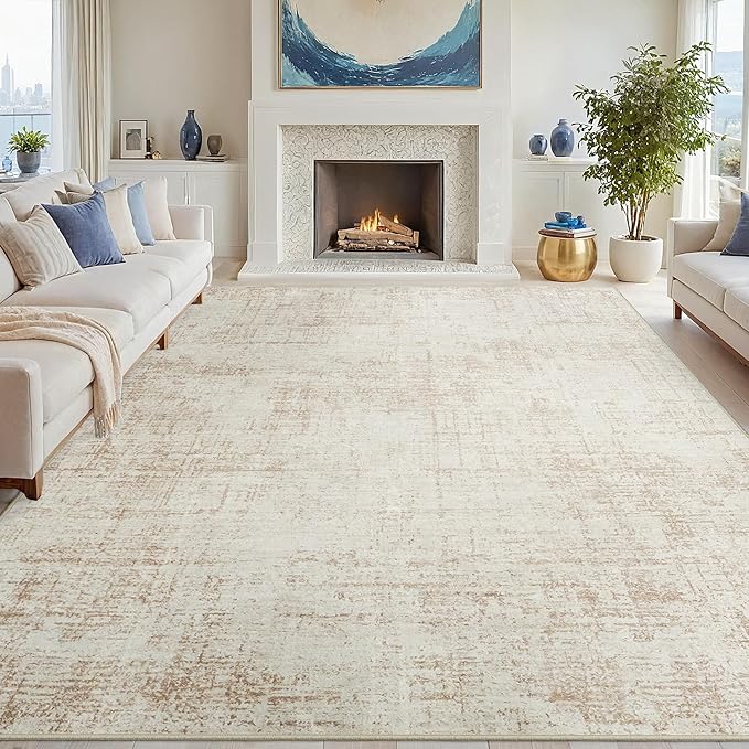 8x10 Area Rugs for Living Room Washable Rug: Anti-Skid Abstract Modern Living Room Rug Soft Thin Carpets Indoor Floor Non-Shedding Carpet for Bedroom Dining Farmhouse Nursery Home Office Beige White