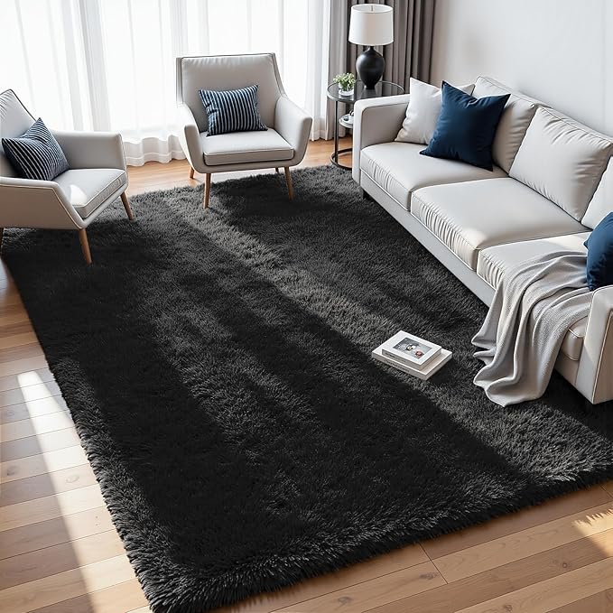 6x9 Area Rugs for Living Room Rug: Soft Fluffy Shag Black Rugs for Bedroom, Non-Slip Large Fuzzy Plush Rug Indoor Floor Carpet for Nursery Kids Boys Girls Room, Dorms, Playroom, Modern Home Decor