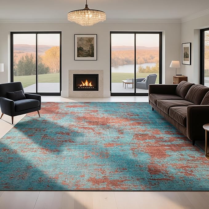 Washable Rugs 8x10 Area Rugs for Living Room-Modern Abstract Rugs for Bedroom,Dining Room,Ultra Soft Low Pile Large Carpet with Non Slip Rubber Backing,Neutral Accent Rug for Nursery Home Office