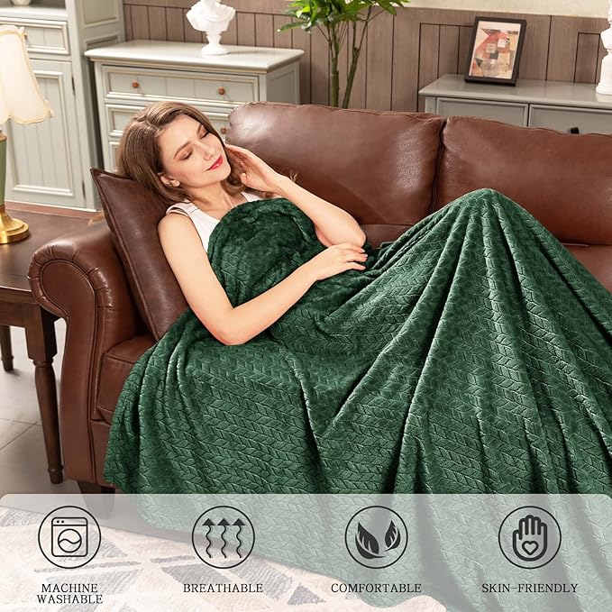 inhand Fleece Twin Blanket for Bed Green Throw Blanket for Couch Super Soft Cozy Warm Blankets and Throws Lightweight Fuzzy Large Blanket for Sofa Bed Office,60x90 inches
