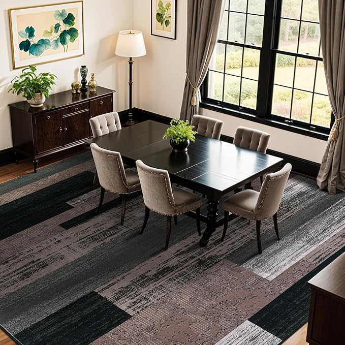 10x12 Washable Area Rugs for Living Room and Bedroom, Vintage Checkered Pattern Non-Slip Carpet, Stain Resistant Low Pile Soft Rug for Dining Room,Office,Nursery,Kids Room(10x12,Chocolate)
