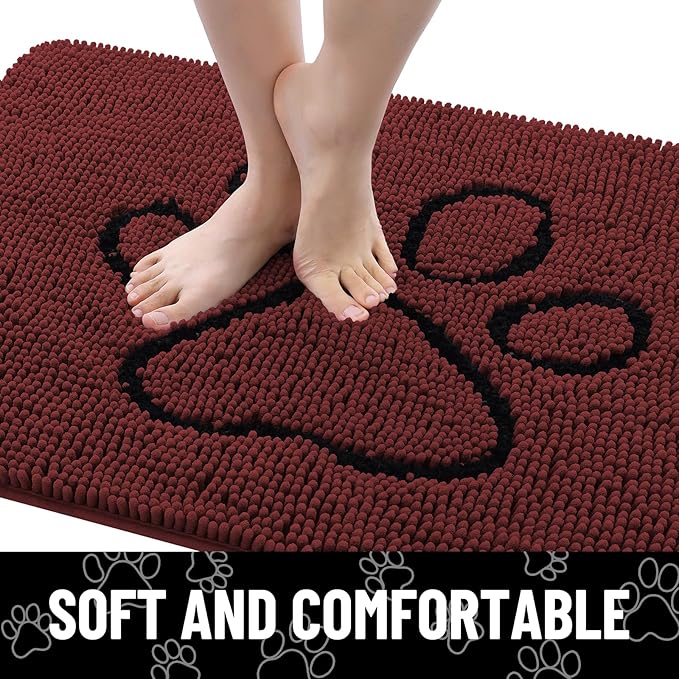 Smiry Dog Door Mat for Muddy Paws, Absorbent Dirt Trapper Non Slip Quick Dry Washable Chenille Mat for Mud Dogs, Entry Rug for Indoor and Outdoor (30x20 Inches, Caramel Russet and Black)