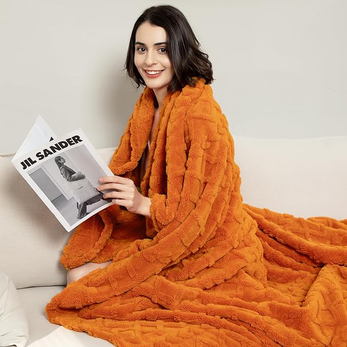 Aganear Blanket Queen Size - Cozy Boho Fall Decor Throw Blanket for Couch, Sofa, Bed, Office, Warm Decorative Present for Birthday, Christmas(90"x90", Burnt Orange)