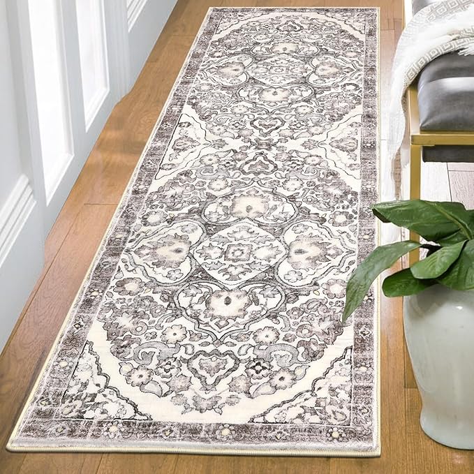 HEBE Hallway Runner Rug 2'x6' Washable Vintage Distressed Area Rugs Non Slip Laundry Rug Runner Boho Floor Carpet Runners for Hallways Entryway Laundry Room Kitchen Bathroom