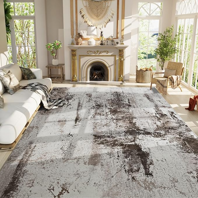 Living Room Rug 7x10 Coffee Area Rugs Machine Washable Abstract Boho Large Rug Non-Slip Non-Shedding Faux Wool Indoor Vintage Carpet for Bedroom, Classroom, Dining Room, Kids Playroom
