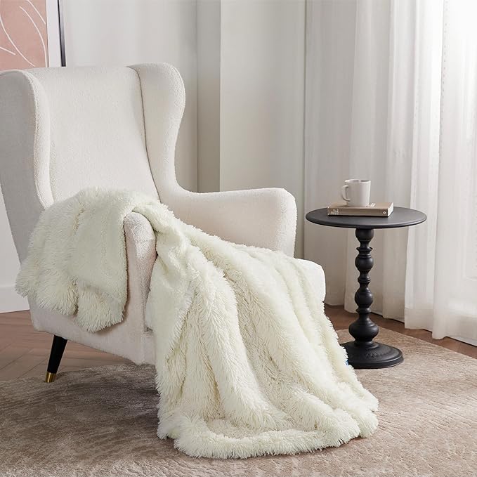 Bedsure GentleSoft Fluffy Cream Throw Blanket Decorative Blankets for Bed Couch Sofa, Cream Decor Sherpa Fleece Soft Cozy Fuzzy Plush Thick Warm Faux Fur Decorations, Ivory Girl Gifts, 50x60