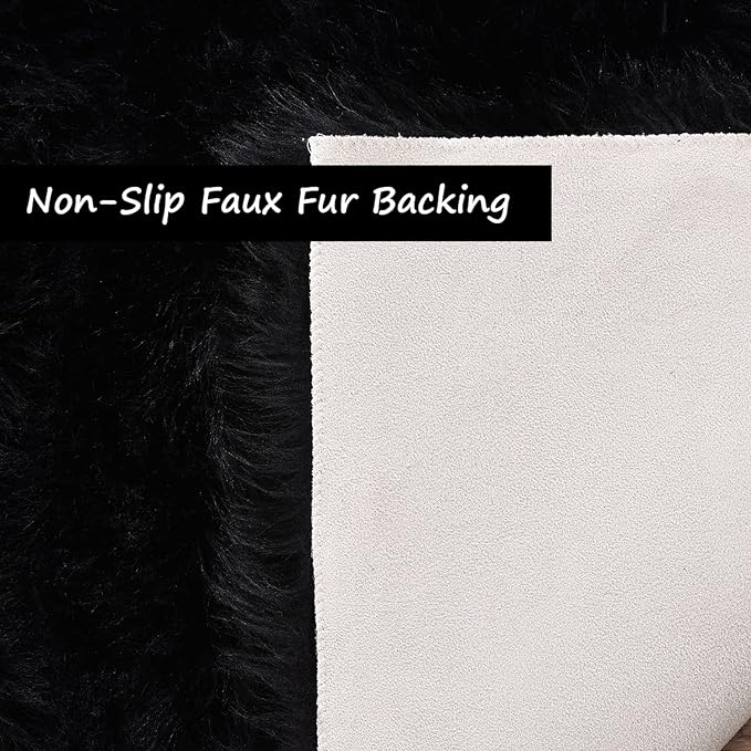 Goolela Black Faux Sheepskin Fur Rug 5x8 for Bedroom and Living Room - Fuzzy Large Fluffy Shag Area Rug Home Decor, Rectangle