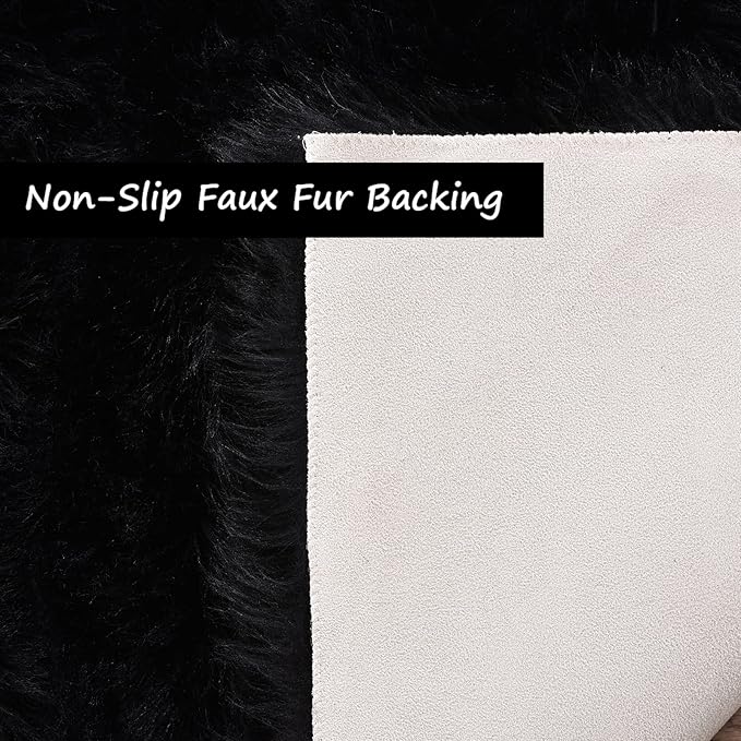 Goolela Black Fluffy Rug 4x6 Fuzzy Furry Shag Rug for Bedroom Living Room Faux Sheepskin Fur Area Carpet Rectangle