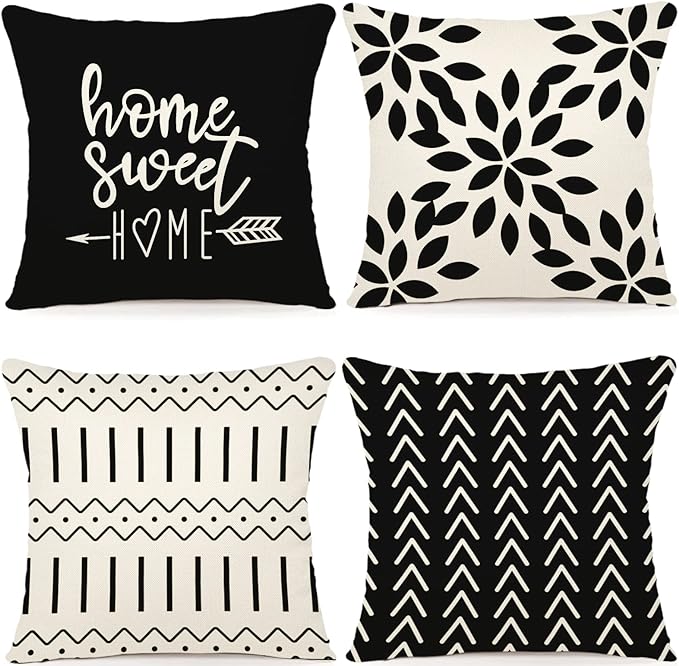 YCOLL Pillow Covers 20x20 Set of 4, Modern Sofa Throw Pillow Cover, Decorative Outdoor Linen Fabric Pillow Case for Couch Bed Car, Black