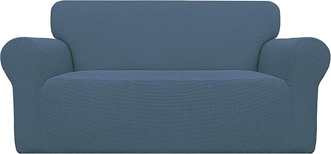 Easy-Going Stretch Oversized Loveseat Slipcover 1-Piece Sofa Cover Furniture Protector Couch Soft with Elastic Bottom for Kids Polyester Spandex Jacquard Fabric Small Checks Bluestone