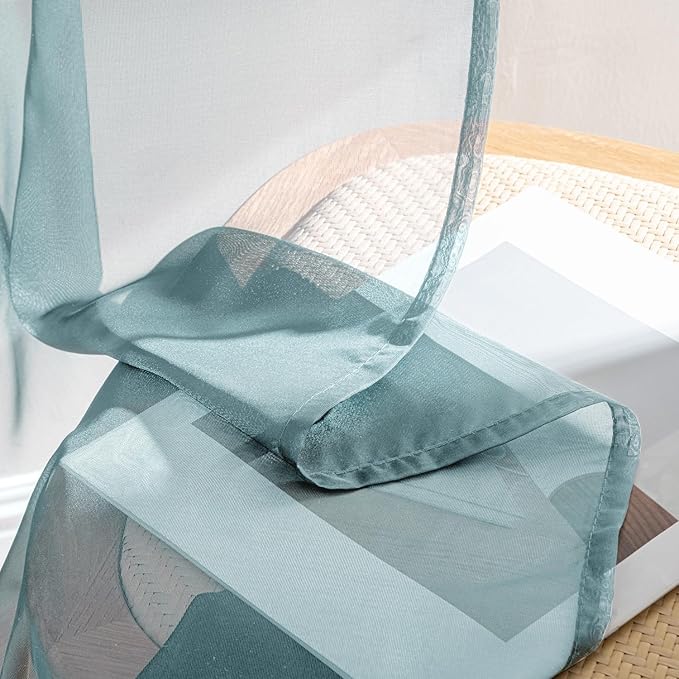 MIULEE Dusty Blue Sheer Curtains 72 Inches Long, 4 Panels Set, Light Filtering Rod Pocket Voile Drapes for Living Room and Bedroom, Airy Soft Fabric Window Treatments, 42 x 72 Inches