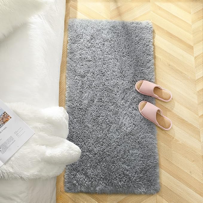 Chicrug Soft Area Rugs for Bedroom Living Room Plush Fluffy Rug 2x4 Feet, Shag Furry Area Rug Carpet Non Shedding for Nursery Children Kids Girls Room Home Decorative, Grey