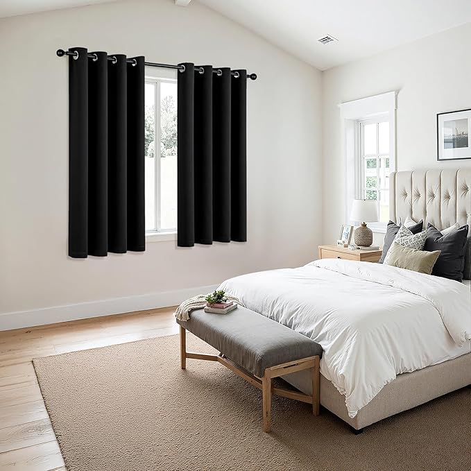 MIULEE Black Blackout Curtains for Bedroom Living Room 63 Inches Long 2 Panels, Thermal Insulated Room Darkening Drapes Solid Grommet Noise Reduction Light Blocking Window Treatments 50x63 Inch