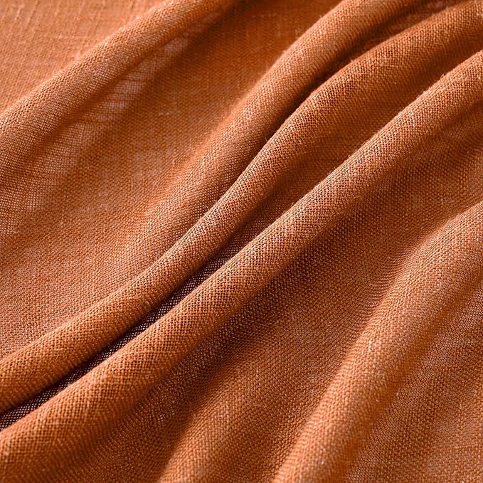 MIULEE Orange Curtains 90 Inch Length 2 Panels for Bedroom Living Room, Soft Thick Linen Textured Window Drapes Semi Sheer Light Filtering Back Tab Rod Pocket Burlap Look Fall Boho Decor