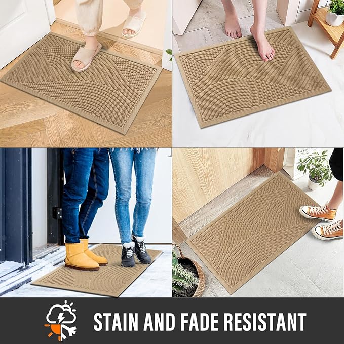 HIYARD Sturdy Front Door Mat, Absorbent Muddy Dirt Resist Welcome Door Mats Outdoor Indoor, Stain and Fade Resistant, Non-Slip Backing Entry Mat Low Profile Doormat for Entryway, 47×32, Beige