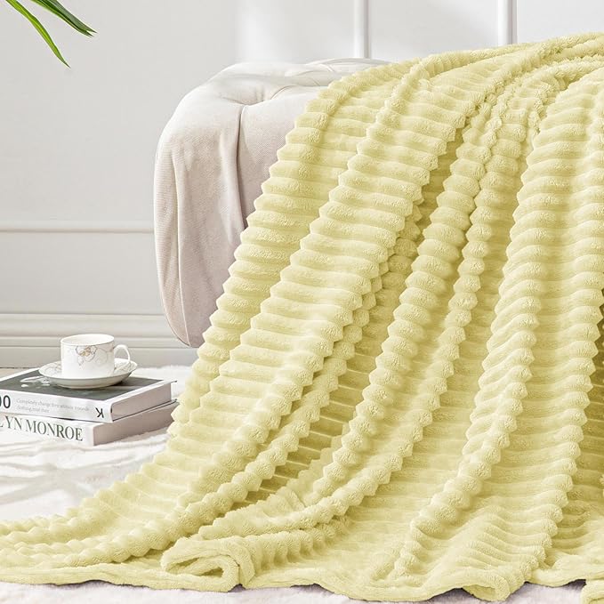 BEDELITE Fleece Blanket Twin Size – 3D Ribbed Jacquard Soft and Warm Decorative Fuzzy Blankets – Cozy, Fluffy, Plush Lightweight Throw Blankets for Couch, Bed, Sofa(Transparent Yellow, 60x80 inches)