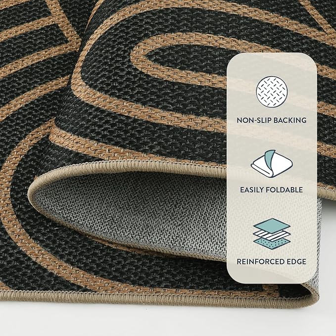 Lahome Enfys Modern Rainbow Easy Jute Patio Rug, 3x5 Washable Rugs for Entryway Farmhouse Carpet, Non Slip Indoor Door Mat Contemporary Throw Carpet for Laundry Guestroom Room Porch Decor