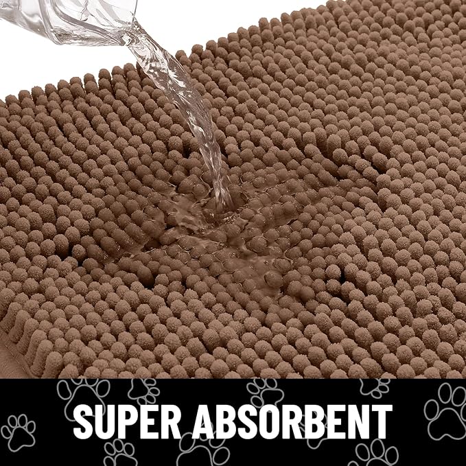 Smiry Dog Door Mat for Muddy Paws, Absorbent Dirt Trapper Non Slip Quick Dry Washable Chenille Mat for Mud Dogs, Entry Rug for Indoor and Outdoor (30x20 Inches, Coffee and Black)