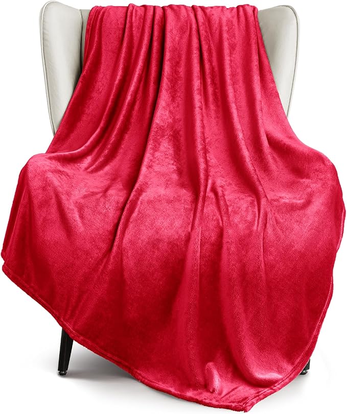 Exclusivo Mezcla Fleece Throw Blanket for Couch, Sofa, 300GSM Super Soft and Warm Blankets, Red Throw All Season Use, Cozy, Plush, Lightweight, 50x60 Inches