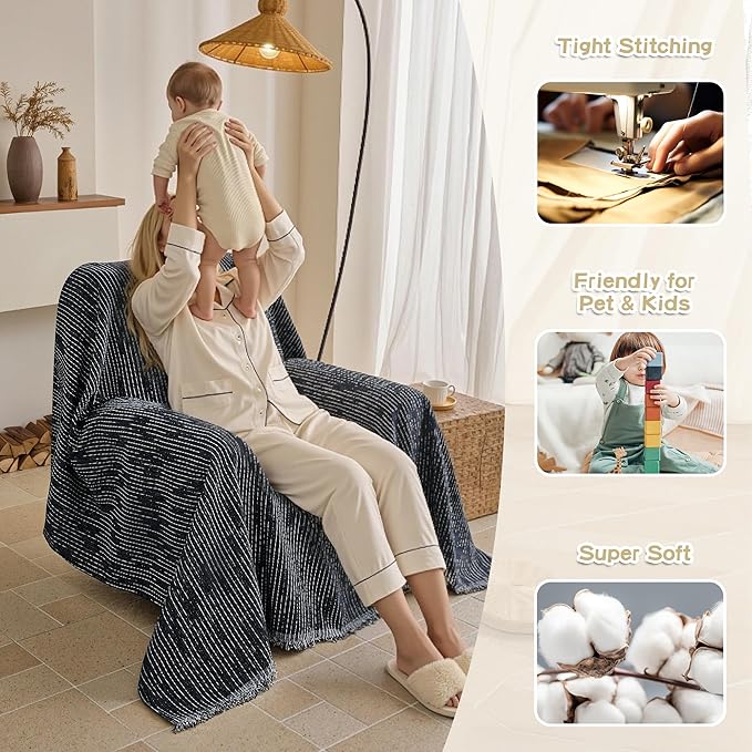 MYSKY HOME Oversized Armchair Couch Cover for 1 Cushion Couch, Washable Sofa Protector, Chair Couch Covers Sofa Covers Sofa Throws Sofa Slipcovers Futon Cover for Pet, Kid, 71"X91", Navy
