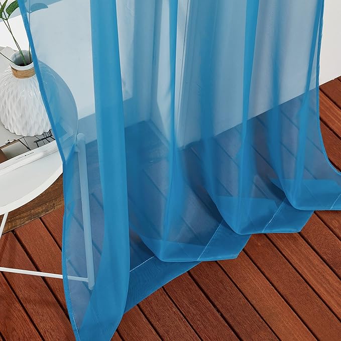 NICETOWN Voile Sheer Turquoise Curtains 90 inch Length, Grommet Airy Voile Sheer Drapes Light Filtering Window Treatments for Bedroom/Living Room, 2 Panels, W54 x L90
