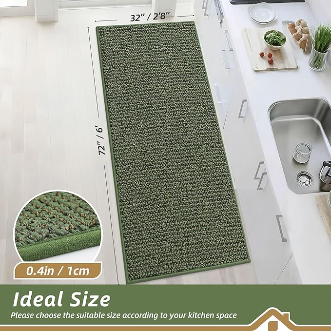 BEQHAUSE Kitchen Runner Rugs 32"x72", Non-Slip Kitchen Mats for Floor, Super Absorbent and Stain Resistant Kitchen Rug, Machine Washable Rugs for Kitchen, Hallway, Laundry & Sink, Green