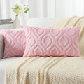 decorUhome Summer Throw Pillow Covers 12x20 Inch Set of 2, Soft Plush Faux Wool Light Pink Solid Couch Pillow Covers, Accent Farmhouse Neutral Rectangle Pillow Cases for Sofa Bed Living Room