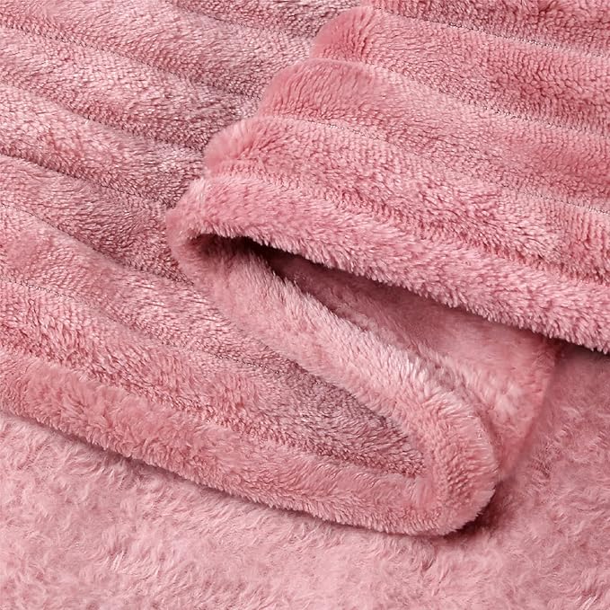 BEDELITE Fleece Blanket King Size – 3D Ribbed Jacquard Soft and Warm Decorative Fuzzy Blankets – Cozy, Fluffy, Plush Lightweight Throw Blankets for Couch, Bed, Sofa(Pink, 108x90 inches)