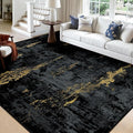 Washable Area Rugs Square 10ft Non-Slip Modern Abstract Soft for Living Room Entryway Bedroom Nursery, Print Pattern, Dark Black Gold