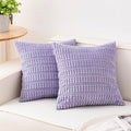 Pack of 2 Corduroy Decorative Throw Pillow Covers 18x18 Inch Soft Striped Pillow Covers Modern Farmhouse Home Decor for Sofa Living Room Couch Bed（Purple）