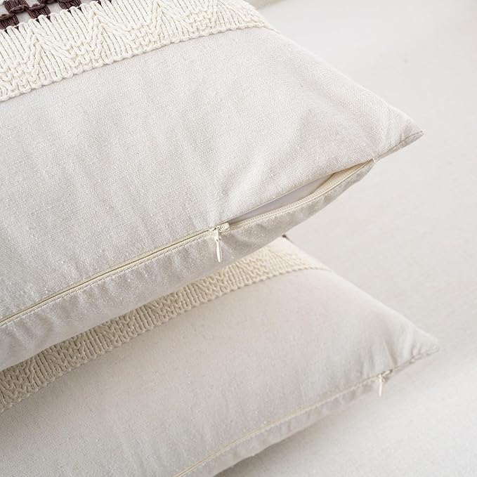 Fancy Homi Set of 1 Boho Brown Long Lumbar Decorative Throw Pillow Cover 12x24 Inch for Couch Bed Sofa Chair, Modern Organic Farmhouse Home Decor, Soft Cotton Cute Accent Rectangle Cushion Case