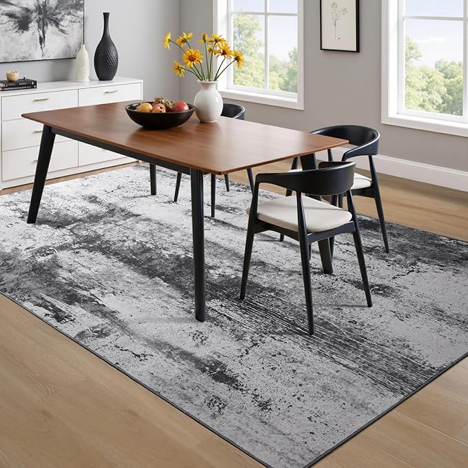 Toneed Abstract Area Rug Modern Washable Rug Soft Non Slip Rug Low Pile for Bedroom Living Room Dining Room Slate Grey 3x5 Feet