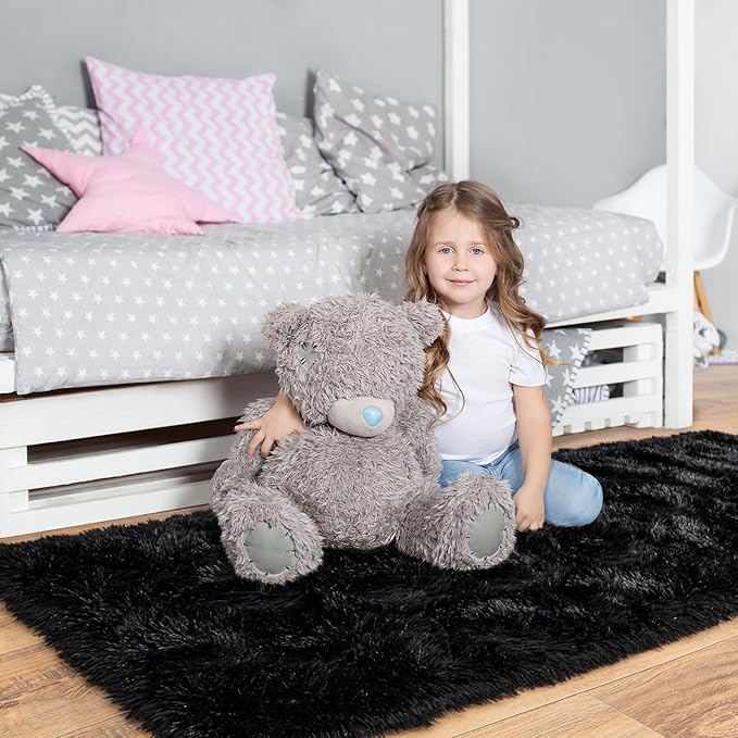 Pionblank Fluffy Runner Rugs for Bedroom 2x6, Modern Shaggy Area Rug for Hallway Living Room, Plush Soft Fuzzy Bedside Carpet for Kids Girls Boys Room Nursery Decor, Black