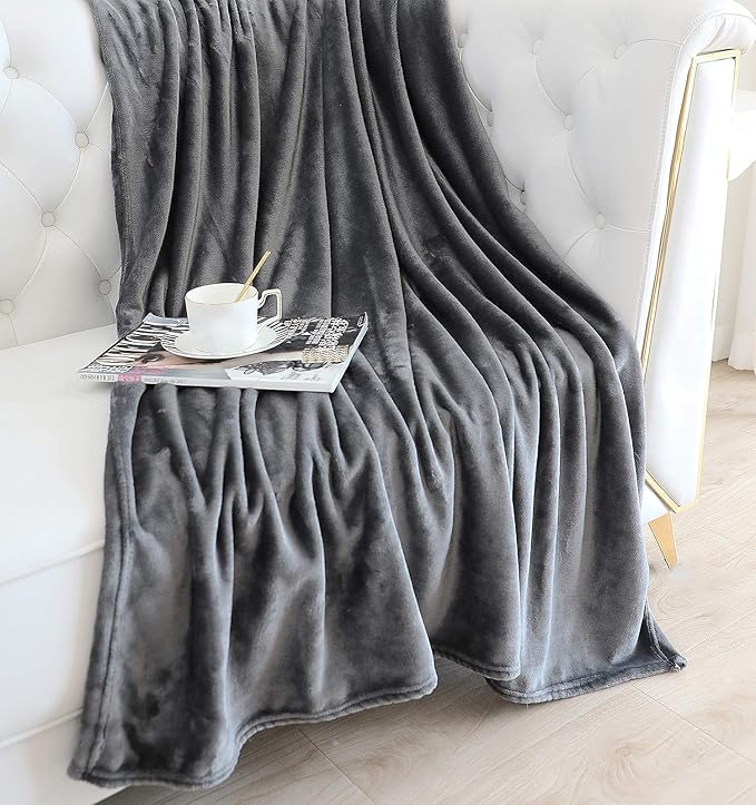 TASTHROW Large Flannel Fleece Throw Blanket, 50×70 Inch - Cozy Lightweight Thick Blanket - All Seasons Suitable for Women, Men and Kids (Two Pack, Grey)