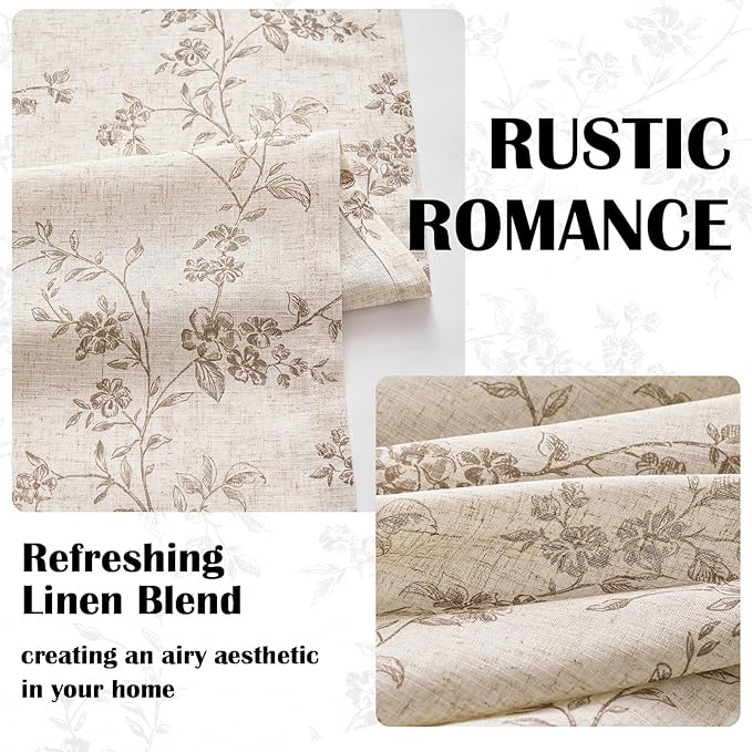 "Lazzzy Farmhouse Polyester blended Curtains Taupe Floral Curtains 96 Inch Length Back Tab Drapes for Living Room Bedroom Light Filtering Country Vintage Rod Pocket Curtain, 2 Panels, Taupe on Beige
