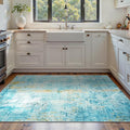 Area Rug 4x6 Teal Blue Rug Washable Boho Rugs Non Slip Low Pile Abstract Small Carpet for Entryway, Bedroom, Kitchen, Classroom, Kids Room, Office, Dorm, Dining Room
