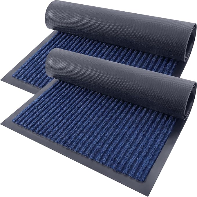 OLANLY Front Door Mat Indoor Outdoor Entrance, 2-Pack 29.5 x 17 Inch, Waterproof Heavy Duty Doormat, Fade Resistant, Low Profile, Easy Clean Patio Porch Welcome Floor Mats for Entry, Blue