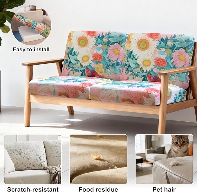 4Pcs Patio Stretch Cushion Covers,Outdoor Sofa Replacement Cover Slipcovers for Patio Furniture Cushion Covers, Washable Reusable Furniture Protector