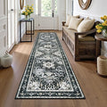 Yamaziot Washable Runner Rug, 2x8 Non-Slip Boho Vintage Hallway Rug Runner with Rubber Backing, Stain Resistant & Low Pile Distressed Carpet Runner for Bedroom, Kitchen, Laundry, Entrance, Black