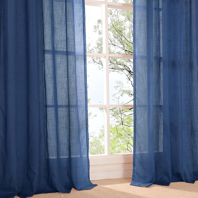Curtain Panels in Navy Linen Blend, Light Filtering, Set of 2